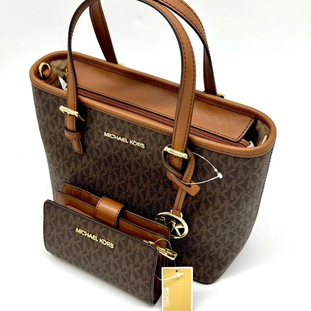 Michael Kors Jet Set Travel XS Logo Top-Zip Tote Bag & Matching Bifold Wallet